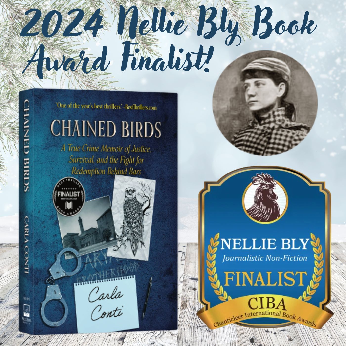 Chained Birds by Carla Conti is a 2024 Nellie Bly Book Award finalist for journalistic non-fiction