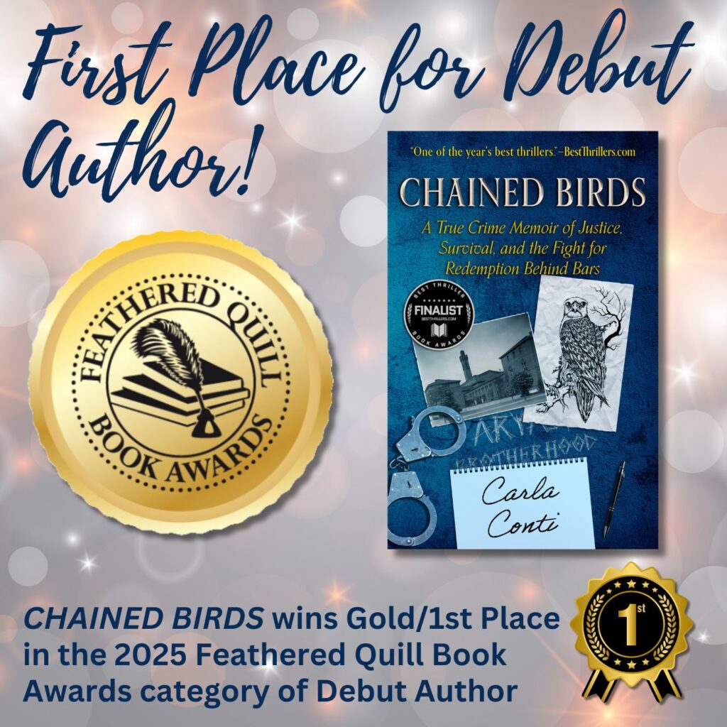 Chained Birds wins the Gold/1st Place award in the 2025 Feathered Quill Book Awards Program for the Debut Author category