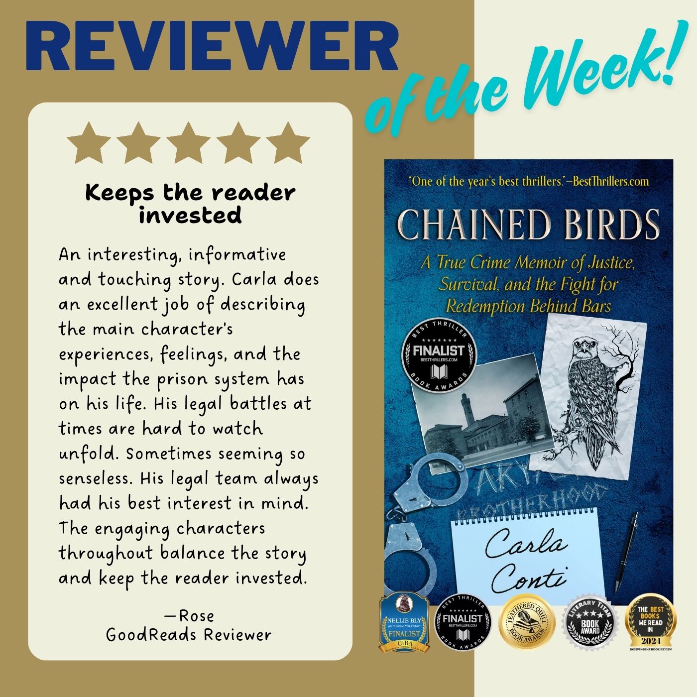 GoodReads reviewer Rose says Chained Birds is an "interesting, informative and touching story." She adds, The engaging characters throughout balance the story and keep the reader invested."