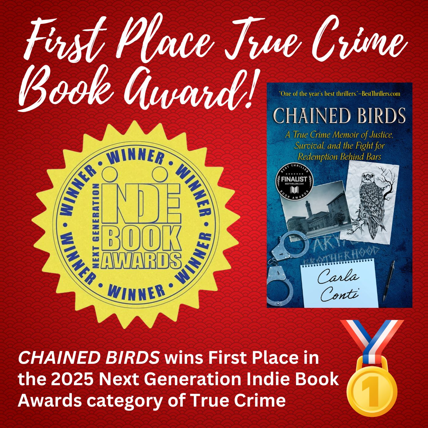 CHAINED BIRDS wins First Place in the 2025 Next Generation Indie Book Awards category of True Crime!