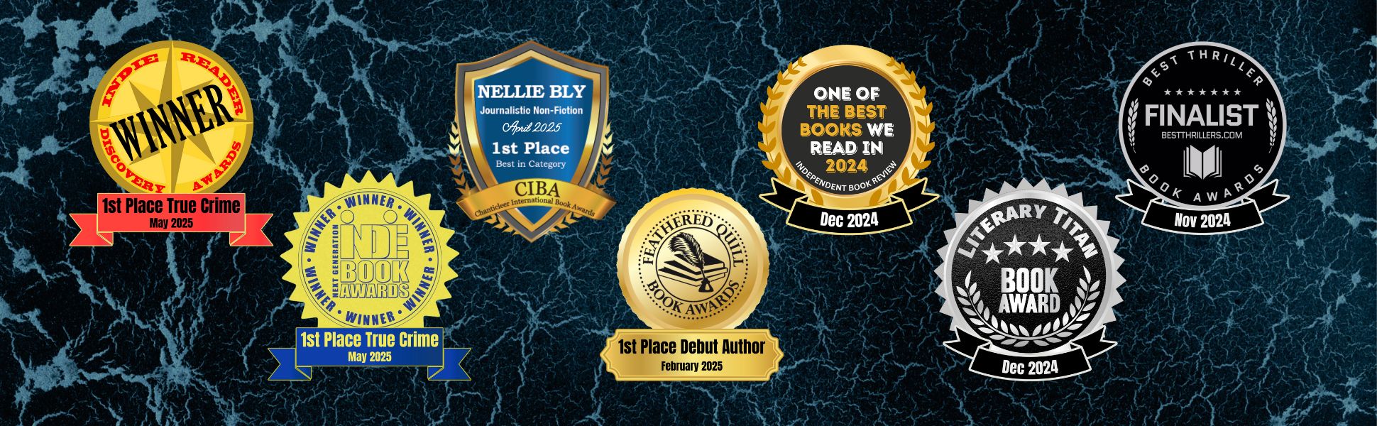 CHAINED BIRDS by Carla Conti has earned many book awards since its November 2024 launch, including: 2 1st Place True Crime awards, a 1st Place Nellie Bly Journalism award, and a 1st Place Debut Author award.