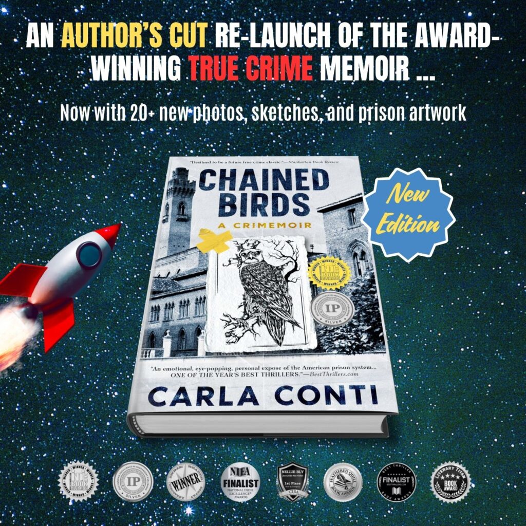 Carla Conti has re-launched her award-winning true crime memoir Chained Birds under her own imprint with 20+ new images