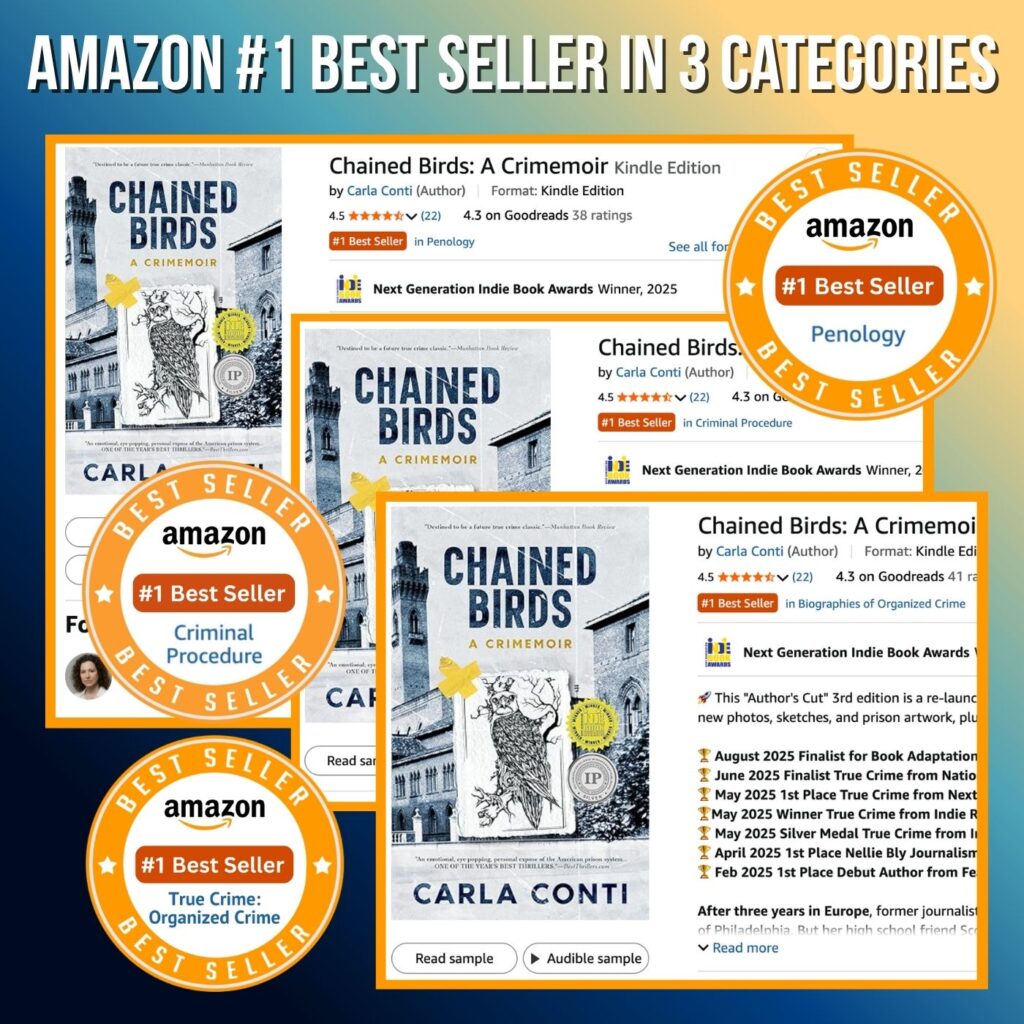 I became an Amazon Best Seller for my book Chained Birds: A Crimemoir, in Criminal Procedure, Penology, and True Crime: Organized Crime during the first two weeks of November 2025.