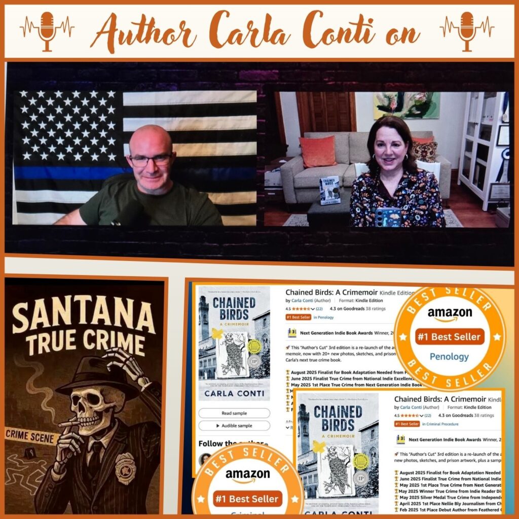 Cameron Santana, host of the Santana True Crime Podcast, Celebrates Chained Birds' Anniversary and Amazon Rankings with Author Carla Conti