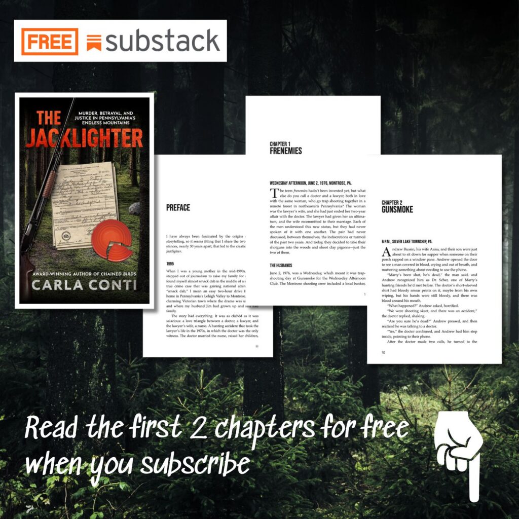 Read the first two chapters of The Jacklighter for free when you subscribe to Carla's newsletter