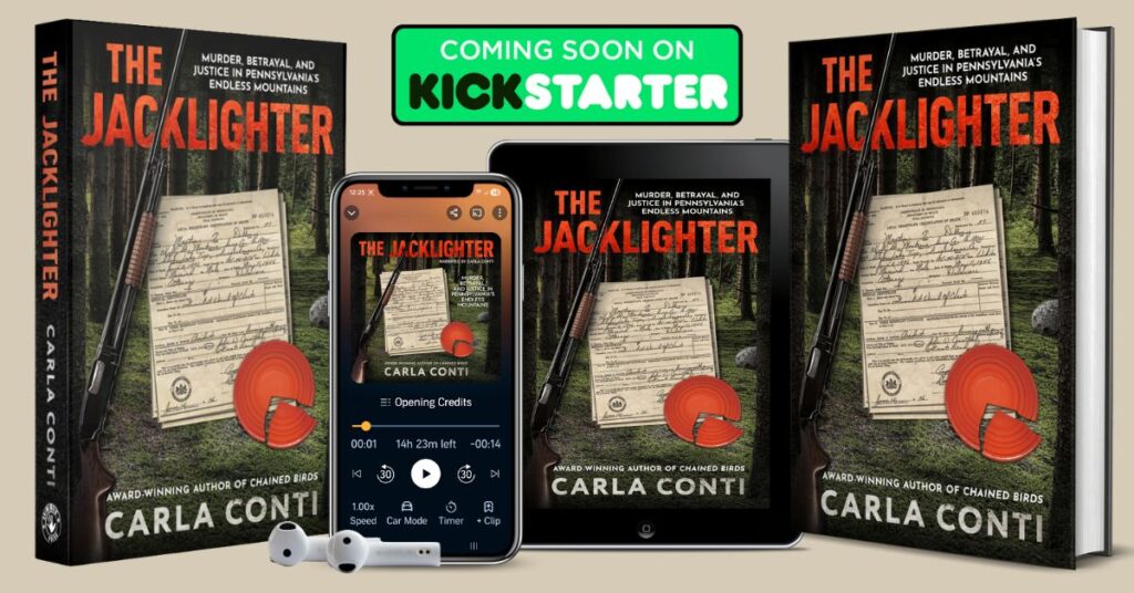 Join Carla Conti's Kickstarter campaign for the launch of The Jacklighter to secure limited-edition copies and special "Crimemoir" bundles that won't be available anywhere else.