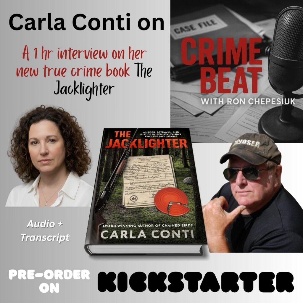 Listen to Carla Conti's abridged 45-minute interview on Crime Beat, or read the transcript, about her new true crime book, The Jacklighter.