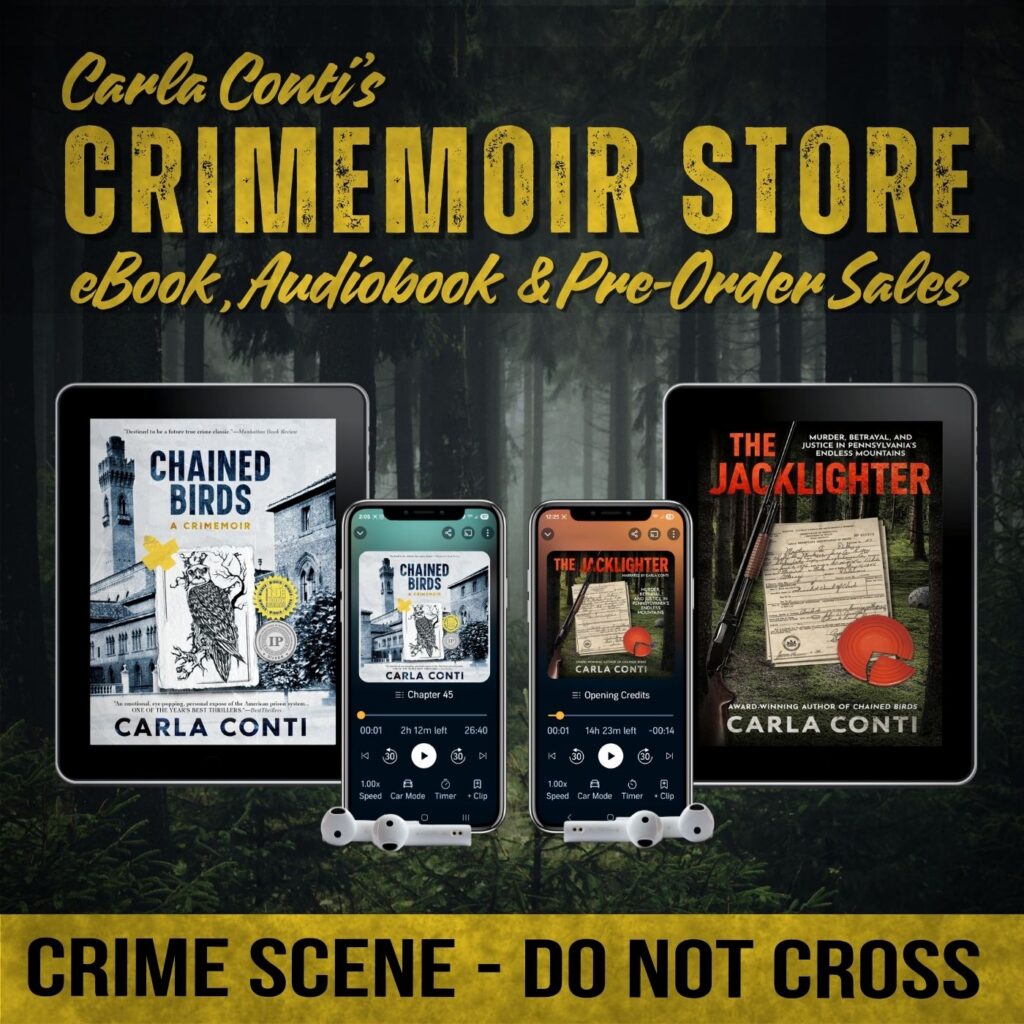 You can buy Carla Conti's eBooks and audiobooks with an instant download at her Crimemoir Store