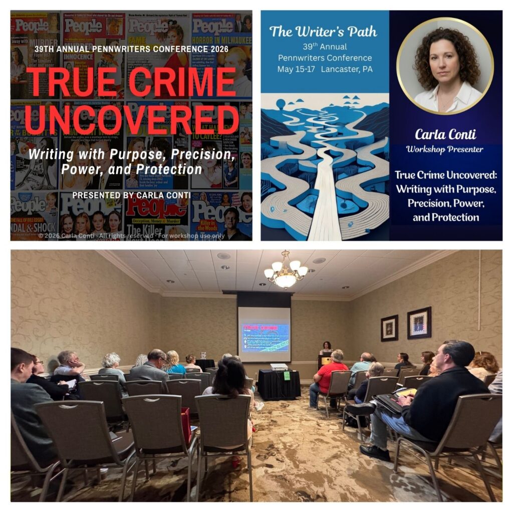 Award-winning true crime author and former investigative journalist Carla Conti delivers field-tested workshops on the craft, ethics, reporting, and legal protection every true crime writer needs. Perfect for beginner through intermediate authors across all genres interested in nonfiction storytelling and self-publishing legal protection.