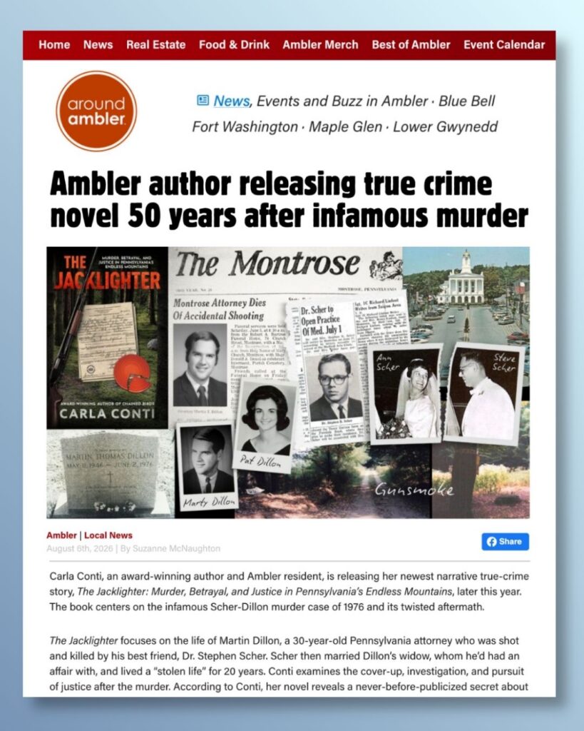 Thank you, Around Ambler, for letting my community know about my upcoming true crime book THE JACKLIGHTER, releasing on Oct. 27, 2026!