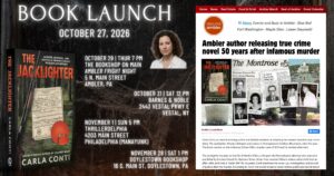 THE JACKLIGHTER, Carla Conti's new true crime book on the Scher-Dillon case, launches Oct. 27, 2026. Four signing events now on the calendar. 🎃