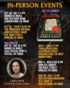 Join Carla Conti for a book launch event near you where she'll be signing copies of The Jacklighter, her second true crime book.