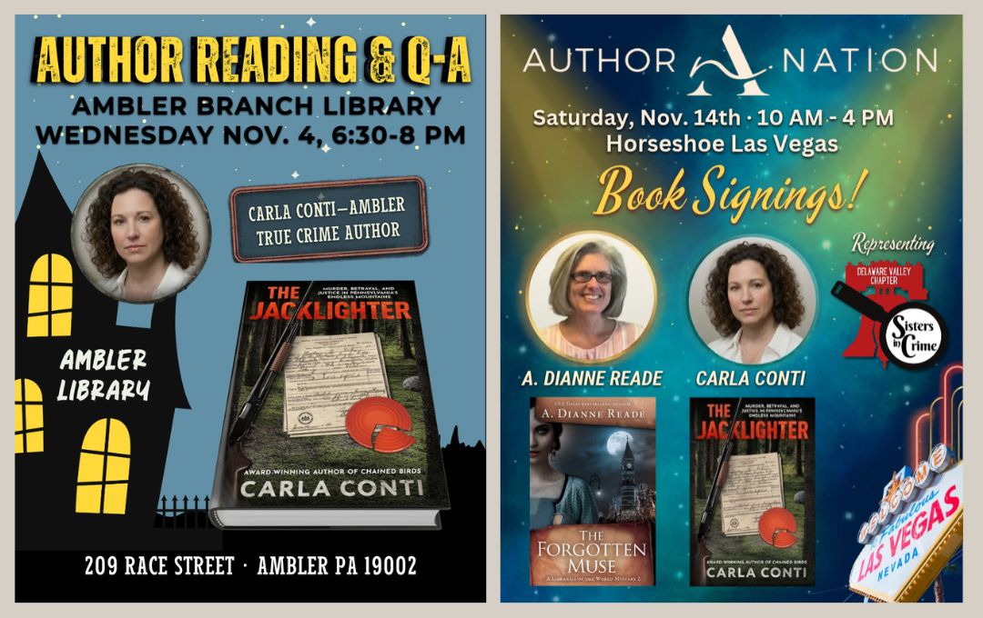 Join Carla Conti for a book launch event near you where she'll be signing copies of The Jacklighter, her second true crime book.